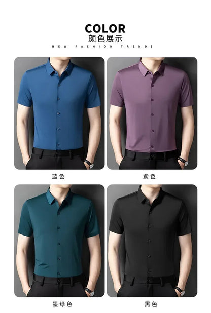 Herren-Hemd mit Vier-Wege-Stretch, Farbblock-Diamantmuster und Knopfleiste – ideal für Business-Casual und formelle Anlässe.