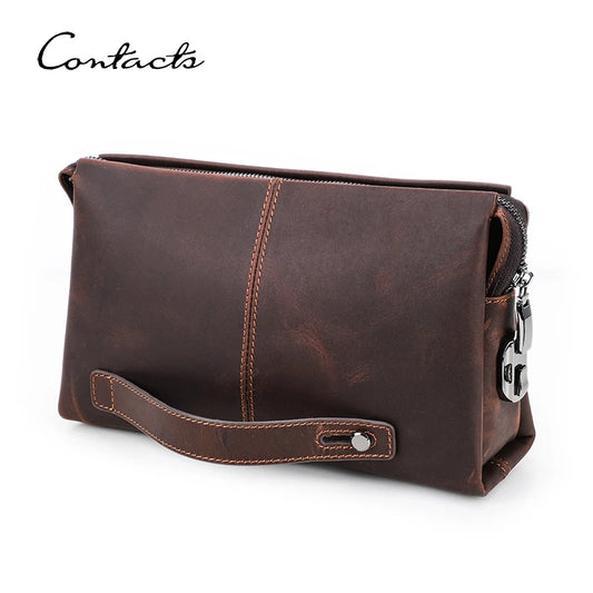 Braune Leder-Clutch für Herren mit Reißverschluss und Ziernaht