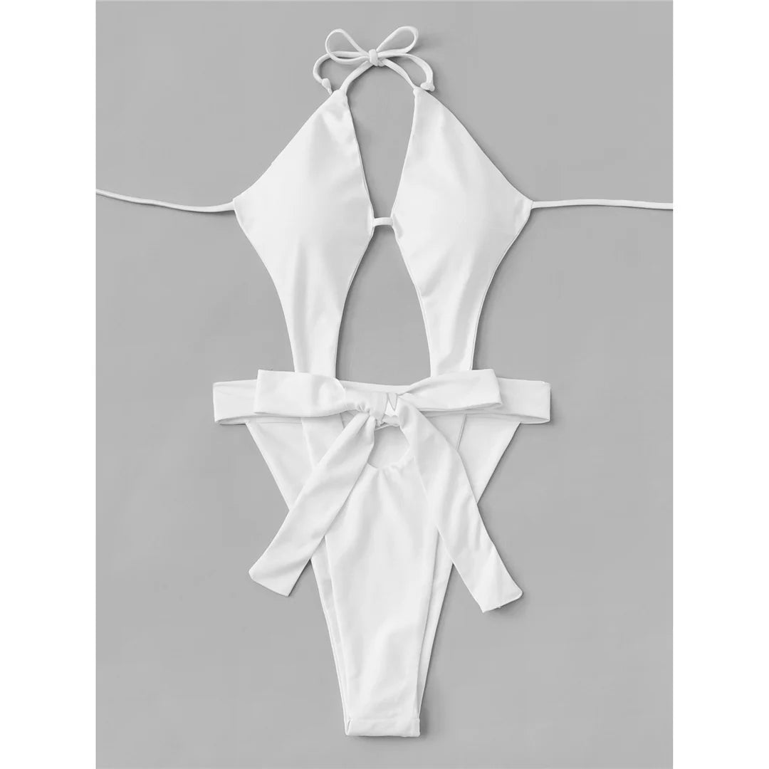 Damen Badeanzug Cut-Out Neckholder Trikini hoher Beinausschnitt Monokini gepolstert