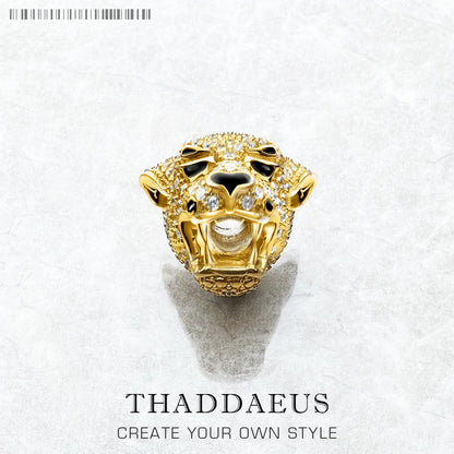 Tigerkopf-Charm aus goldfarbenem 925-Sterlingsilber mit funkelnden Zierelementen