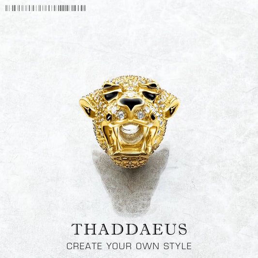 Tigerkopf-Charm aus goldfarbenem 925-Sterlingsilber mit funkelnden Zierelementen