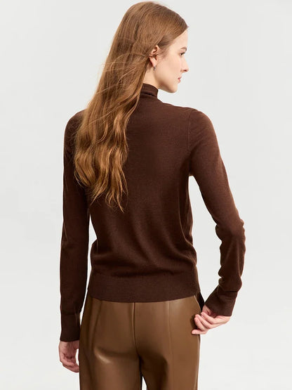 AMII Strickpullover braun, Rückansicht mit langen Ärmeln und schmalem Schnitt