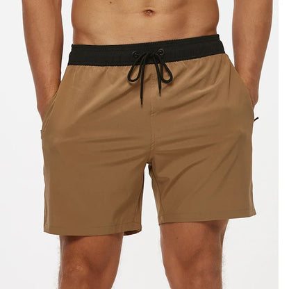 Herren-Badeshorts mit Farbverlauf, schnelltrocknend, mit Reißverschlusstaschen und Mesh-Futter – modische Schwimmshorts für den Strand
