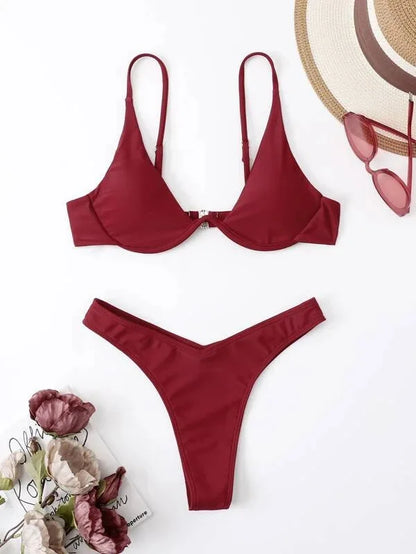 Sexy Bikini-Set mit Push-up-Effekt – Solides Design für Strand und Pool