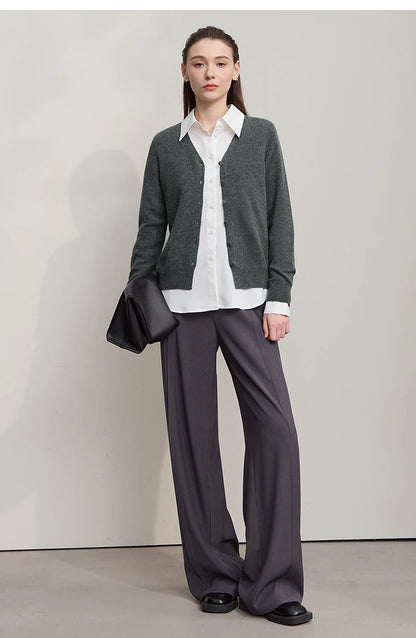Damen-Strickjacke V-Ausschnitt Wolle lang locker Herbst-Winter