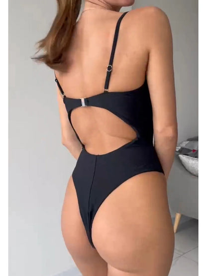 Damen Badeanzug Micro Tanga Bügel rückenfrei hoher Beinausschnitt Monokini