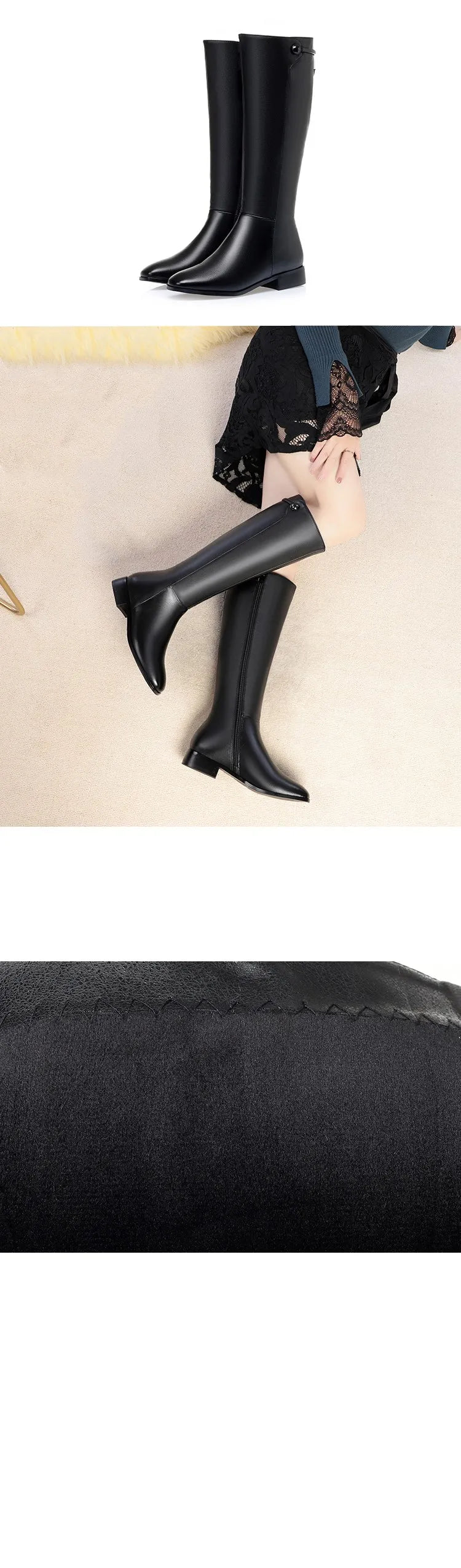 AIYUQI Women Long Boots 2025 New Genuine Leather Short Velvet Women Roman Boots Low Heel Large Size Riding Boots Women