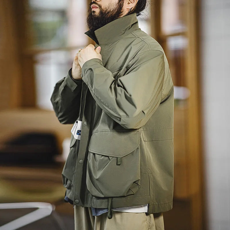 Herren Jacke Urban Outdoor Große Taschen Grüne Lässige Revers Jacke