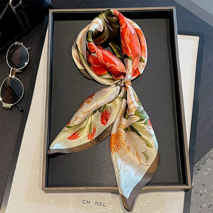 Damen Seidensatin Schal quadratisch Blumenprint Kopftuch Bandana Hijab Neu D