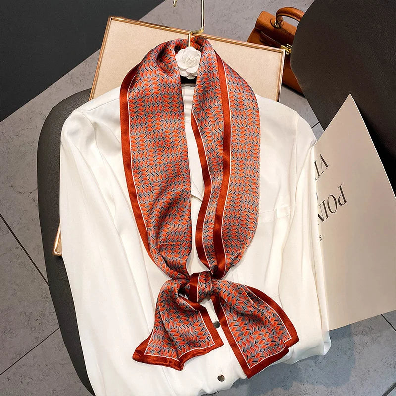 Damen Seidenschal dünn Taschenband Foulard Krawatte Haarband