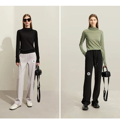 Damen-Kapuzenpullover Wolle Slim Stehkragen-Splicing Büro Herbst-Winter