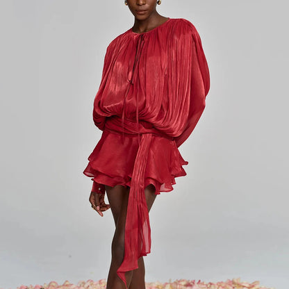 Elegantes Damen-Tunikakleid mit Rundhalsausschnitt, langen Ärmeln und Patchwork-Design