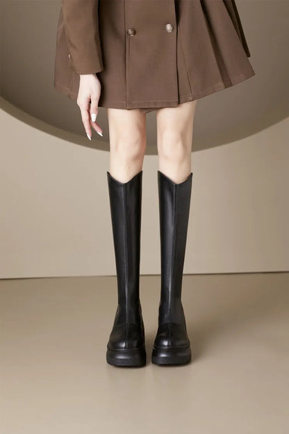 AIYUQI High Heel Boots Women Autumn 2025 New Genuine Leather Platform Boots Women Skinny Leg 10cm Heel High Female Rider Boots