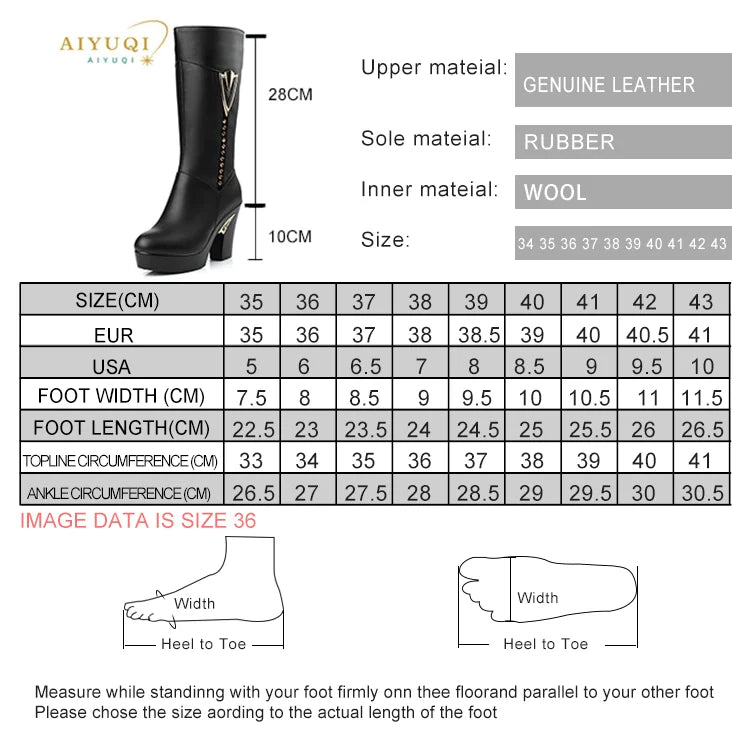 AIYUQI winter women boots first layer of leather high heeled genuine leather boots Gaotong thick with long barreled boots wool