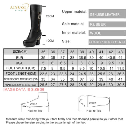 AIYUQI winter women boots first layer of leather high heeled genuine leather boots Gaotong thick with long barreled boots wool