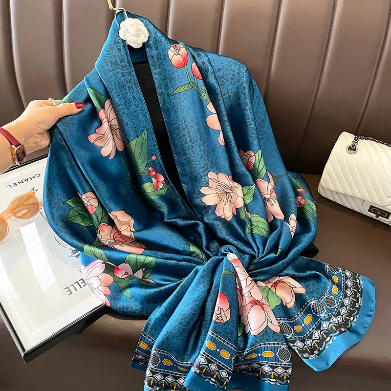 Damen Seidenschal groß Sommer Strand Hijab Turban Foulard Bandana Sonnenschutz