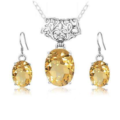 Damen-Citrin-Tropfen-Ohrringe aus 925er Sterling Silber mit Synthetischem Citrin 12x16mm Lange Tropfenform