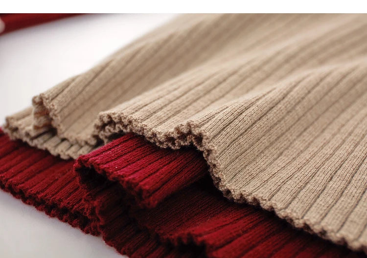 Strickstoff-Bund in Camel und Bordeaux, gerippte Kante
