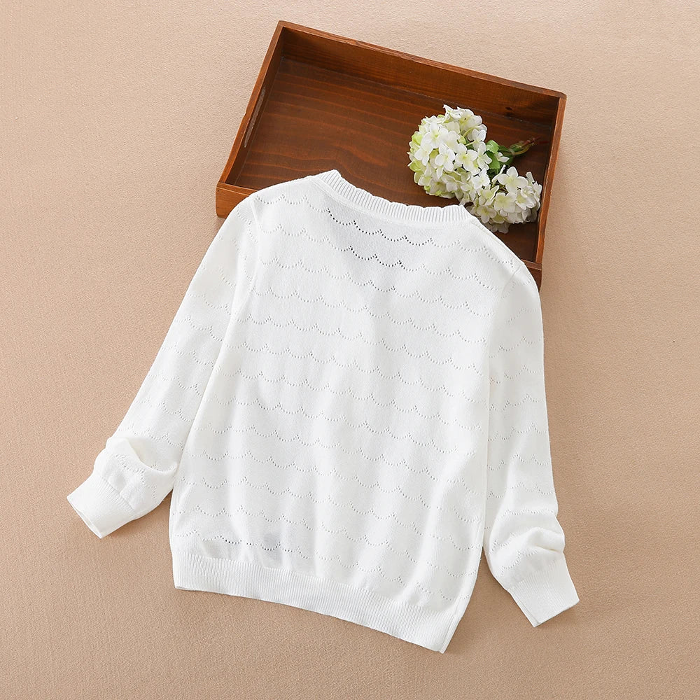 Kinder Sommerkleid ung Mädchen leichte Strickjacke Pullover Knöpfe Langarm lässig gestrickt dünne atmungsaktive Outwear