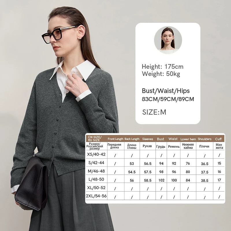 Damen-Strickjacke V-Ausschnitt Wolle lang locker Herbst-Winter