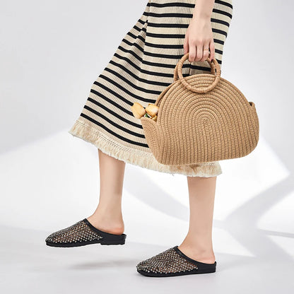 AIYUQI Frauen Geschlossene Zehen Hausschuhe 2025, Anti-slip Diamant Mesh Hausschuhe Für Frauen Große Größe Sommer Weibliche Schuhe