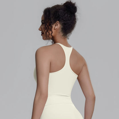 Damen-Sportweste mit Racerback, cremefarben, mit Brustpolster, Rückansicht