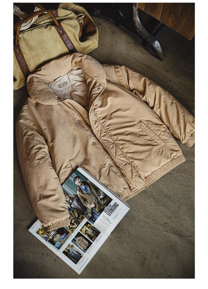 Herren Mantel Retro Khaki Stehkragen gefütterte Puffjacke mit Reißverschluss
