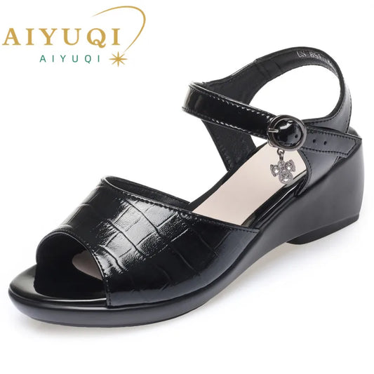 Damen Leder Sandalen Keil Rutschfest Gr. 40-43