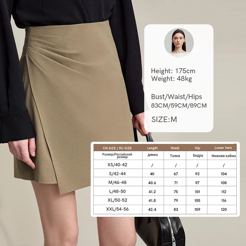 Asymmetrischer Minirock aus Stretch, khaki, asymmetrisch mit klarer Faltenkante