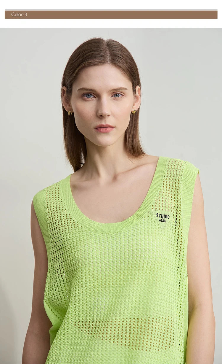 Damen V-Ausschnitt Pullover Viskose ärmellos Lochmuster Sommer