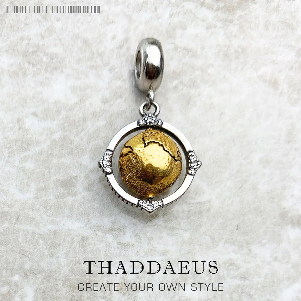 Damen-Charm-Anhänger Globus drehbar World of Rebels aus Sterlingsilber