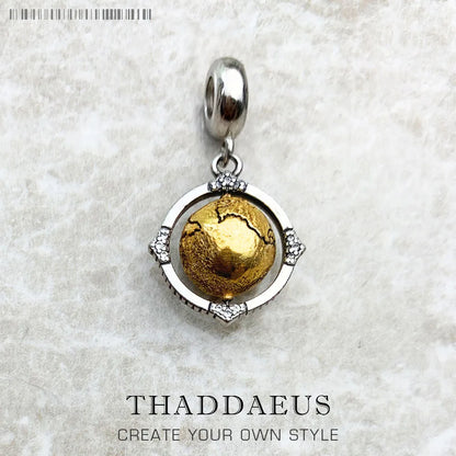 Damen-Charm-Anhänger Globus drehbar World of Rebels aus Sterlingsilber