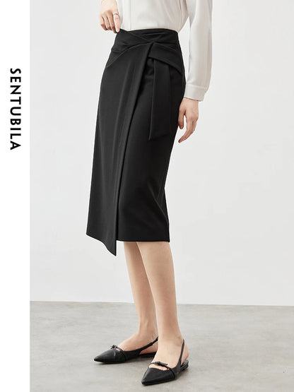 Frauen Midi Rock aus Strick mit unregelmäßigem Schlitz und hoher Taille