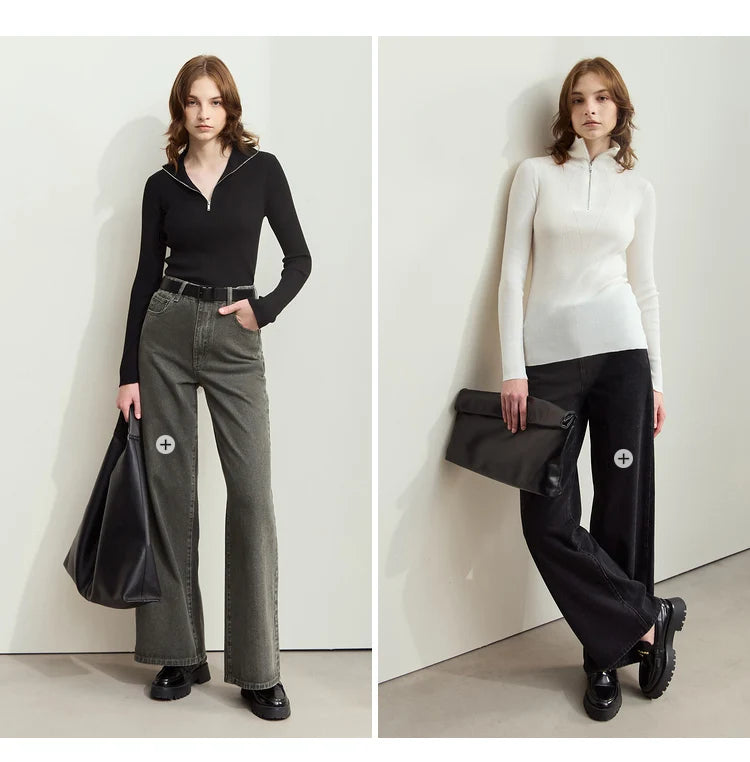 Damen-Strickjacke Stehkragen Reißverschluss Slim Streetwear Winter