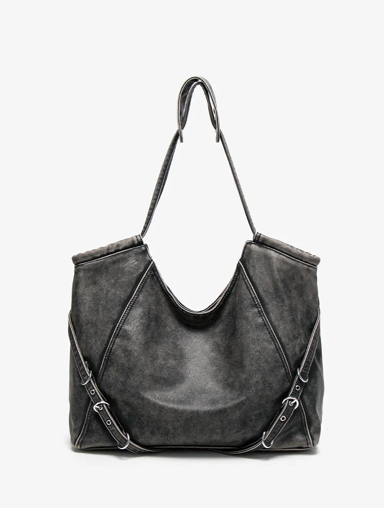 Damen-Schultertasche aus weichem PU mit verstellbaren Schnallenriemen und großem Fassungsvermögen dunkelgrau