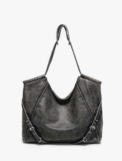Damen-Schultertasche aus weichem PU mit verstellbaren Schnallenriemen und großem Fassungsvermögen dunkelgrau