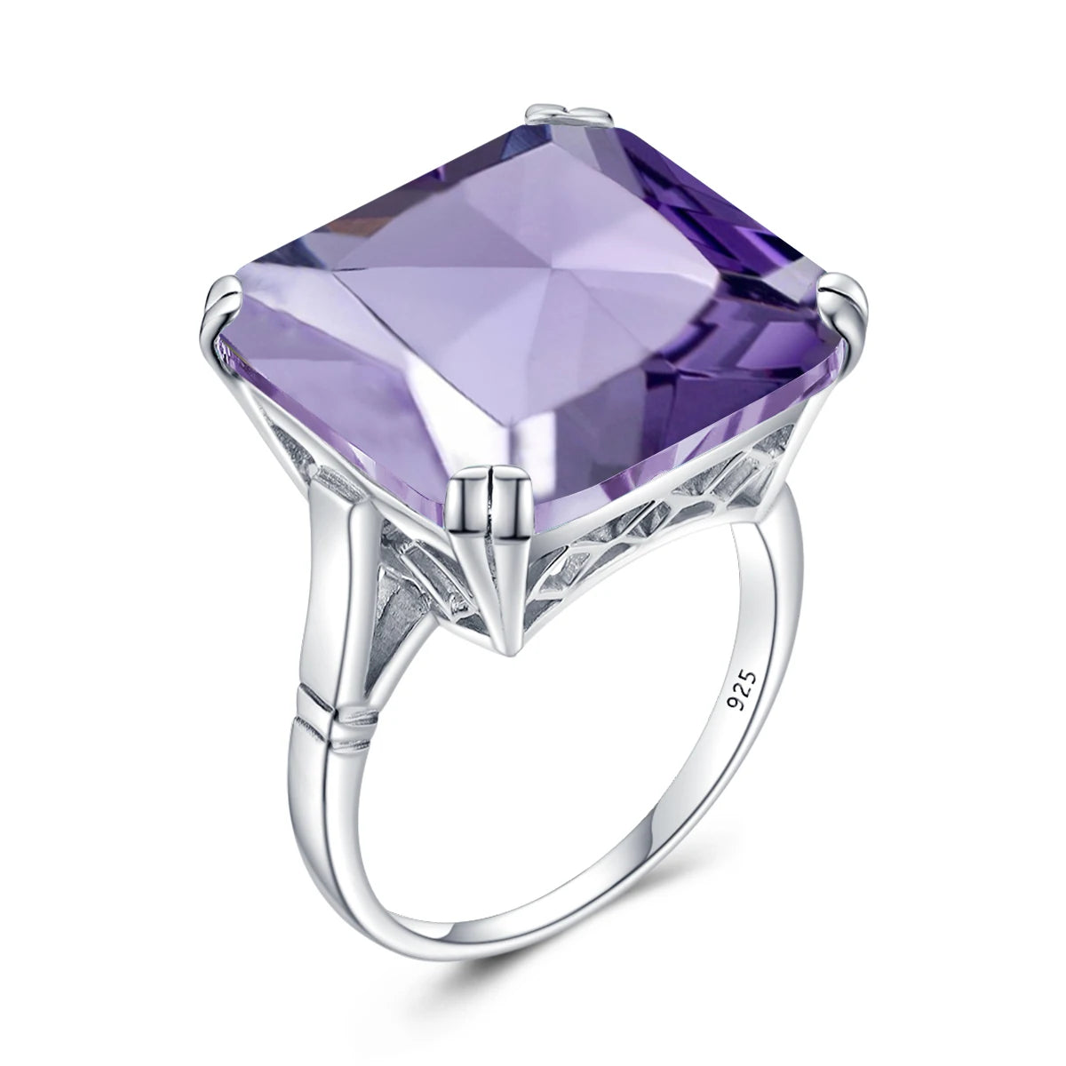 Damen-Ring aus Silber 925 mit Großem Quadratischem Citrin-Stein im Signet-Stil für Hochzeit und Festliche Anlässe