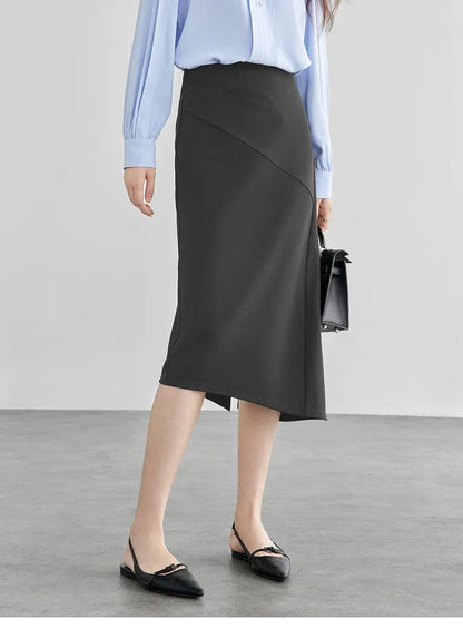 Damen Midirock im klassischen Design mit hoher Taille und Schlitz am Saum