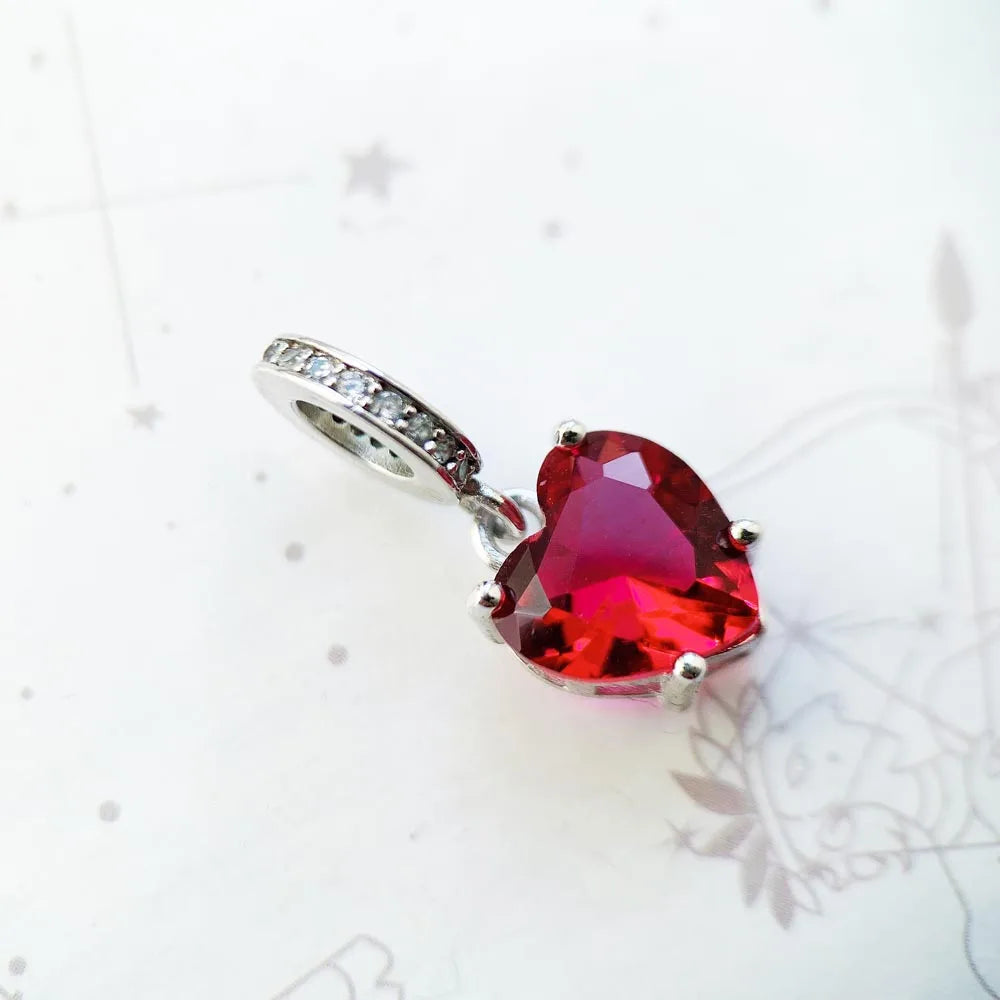 Damen-Charm-Anhänger Herz roter Stein romantisch Herbst aus Sterlingsilber