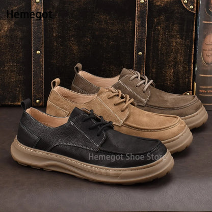 Thick-Soled Men's Shoes Retro British Style Non-Slip Leather Shoes Men's Shoes Wear-Resistant Solid Color Handmade Men's Shoes