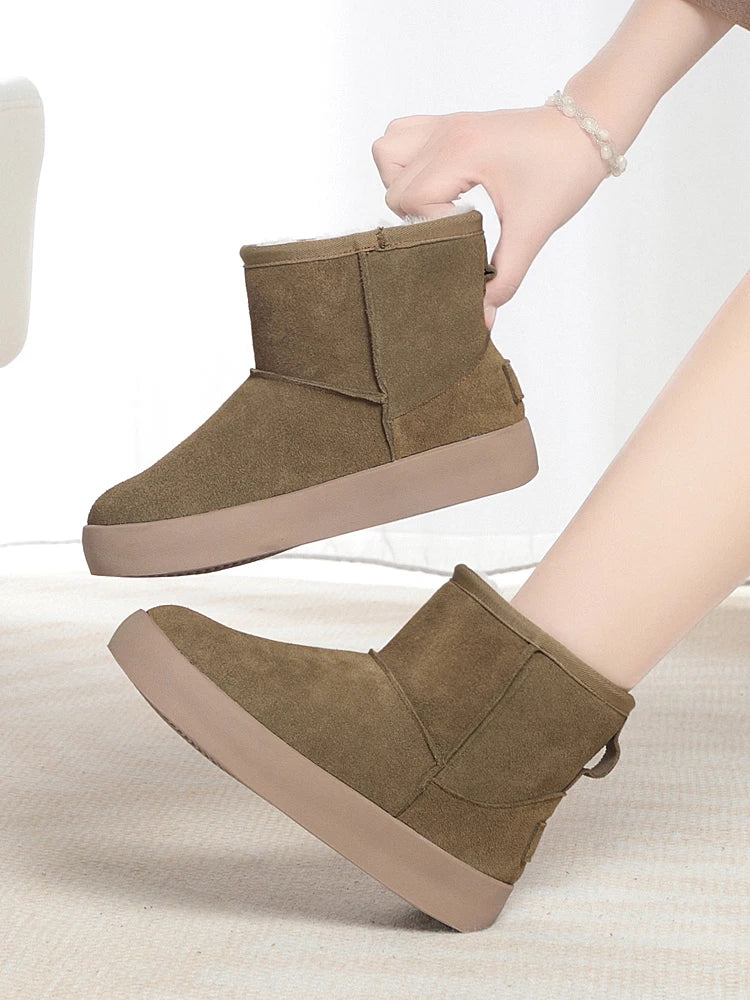 Damen Schnee Stiefel aus echtem Leder mit warmem Wollfutter