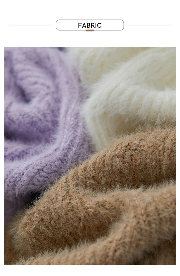 Damen-Rollkragenpullover Reißverschluss Nerz-Optik locker Winter