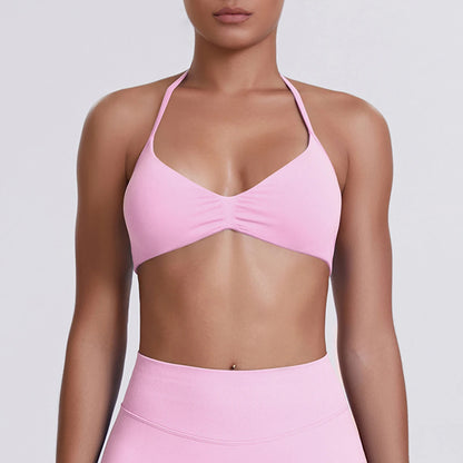 Rückenfreier Yoga-BH mit Neckholder, rosa, V-Ausschnitt