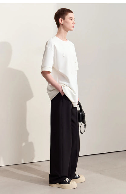 Damen T-Shirts im Minimalismus-Stil mit losem Patchwork und Dekoration