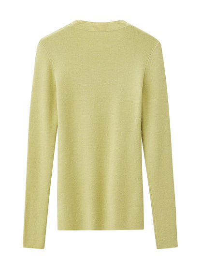 Damenpullover, Rückansicht, hellgrün, lange Ärmel, schmaler Schnitt