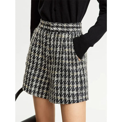 Damen Shorts im Retro-Stil mit kariertem Patchwork und Taschen