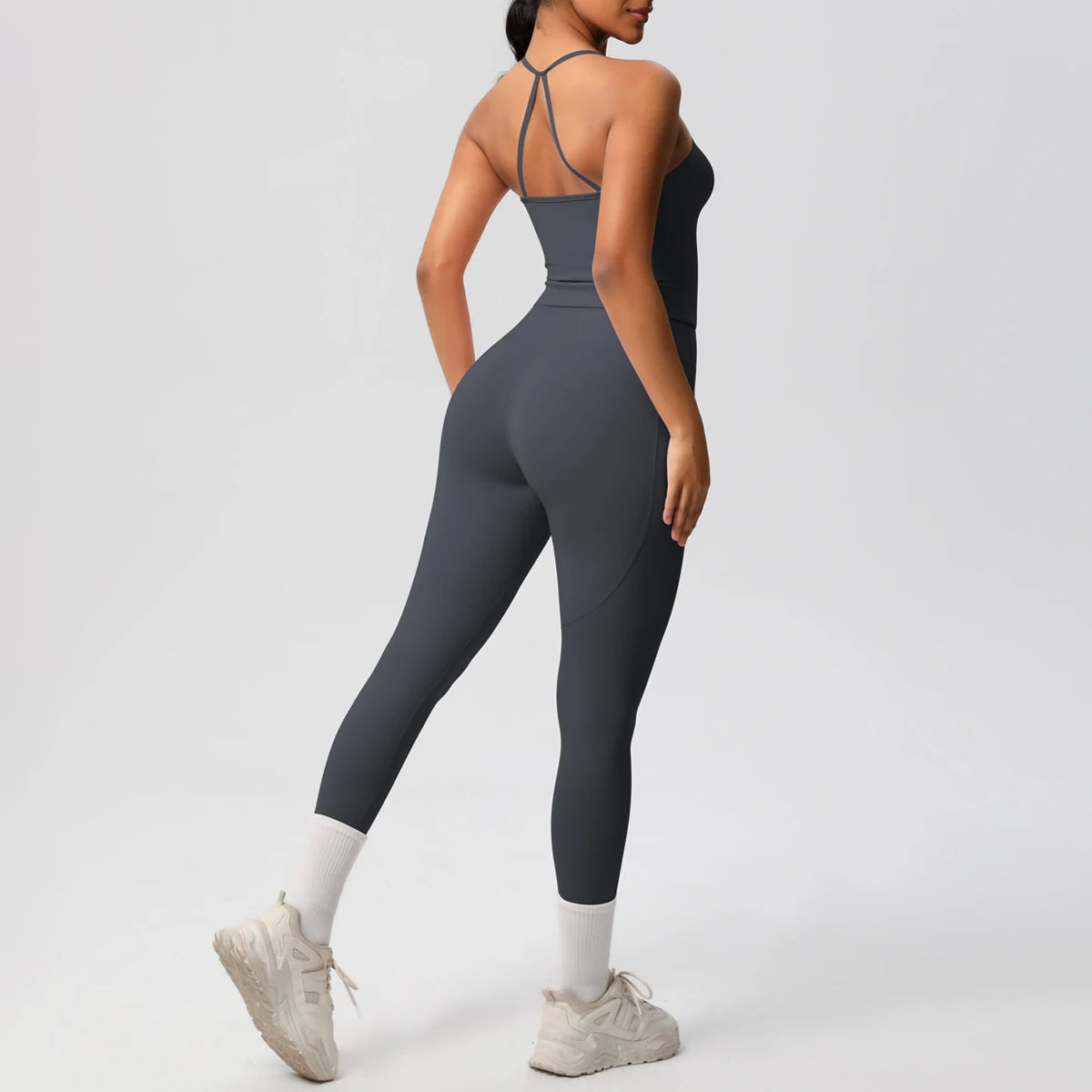 Sport-Set aus Top und Leggings in Dunkelgrau mit Trägern und Knöchelabschluss