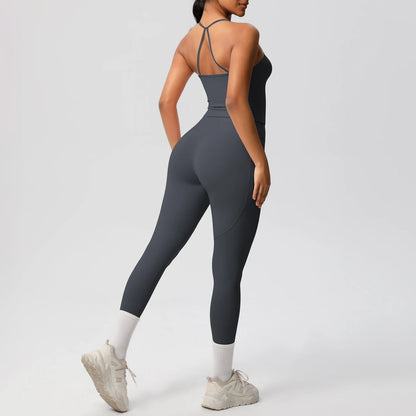 Sport-Set aus Top und Leggings in Dunkelgrau mit Trägern und Knöchelabschluss