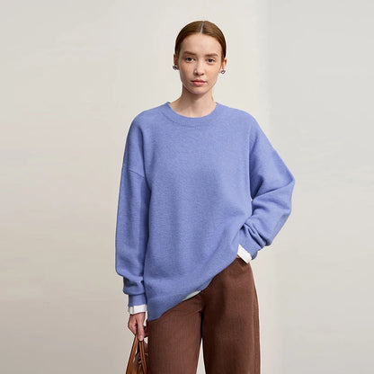 AMII minimalistischer Strickpullover für Damen, lilablau, Rundhalsausschnitt, lockere Passform