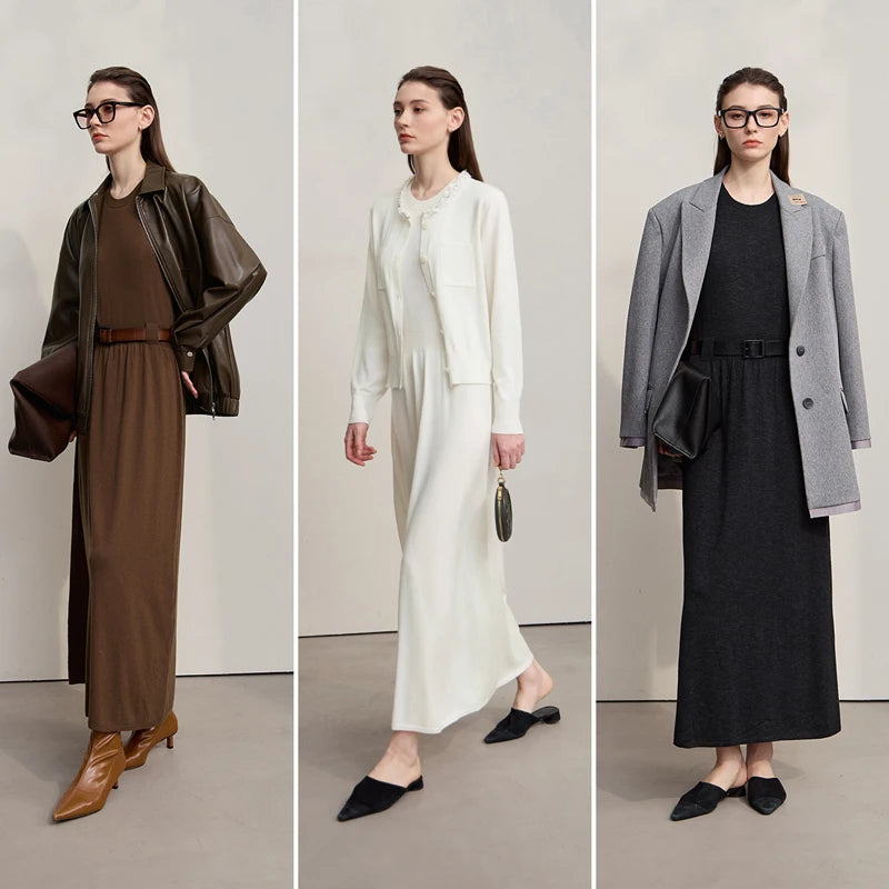 Damen-Strickjacke ärmellos lang Rundhals einfarbig elegant Herbst
